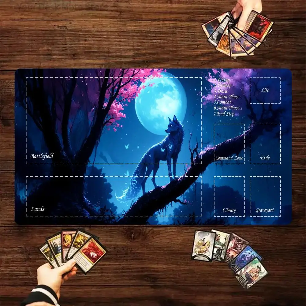 

Magic Card Playmat with zone Fantasy rune Wolf anime theme MTG playmat gathering game mat Desk Mat Commander Battle playmat