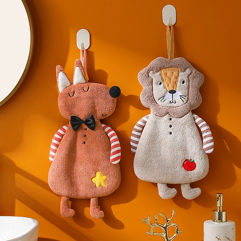 【O】منشف يد معلقة منزلية للأطفال، منشفة حمام مطبخ مخملية مرجانية عالية الجودة ومريحة وصديقة للبشرة