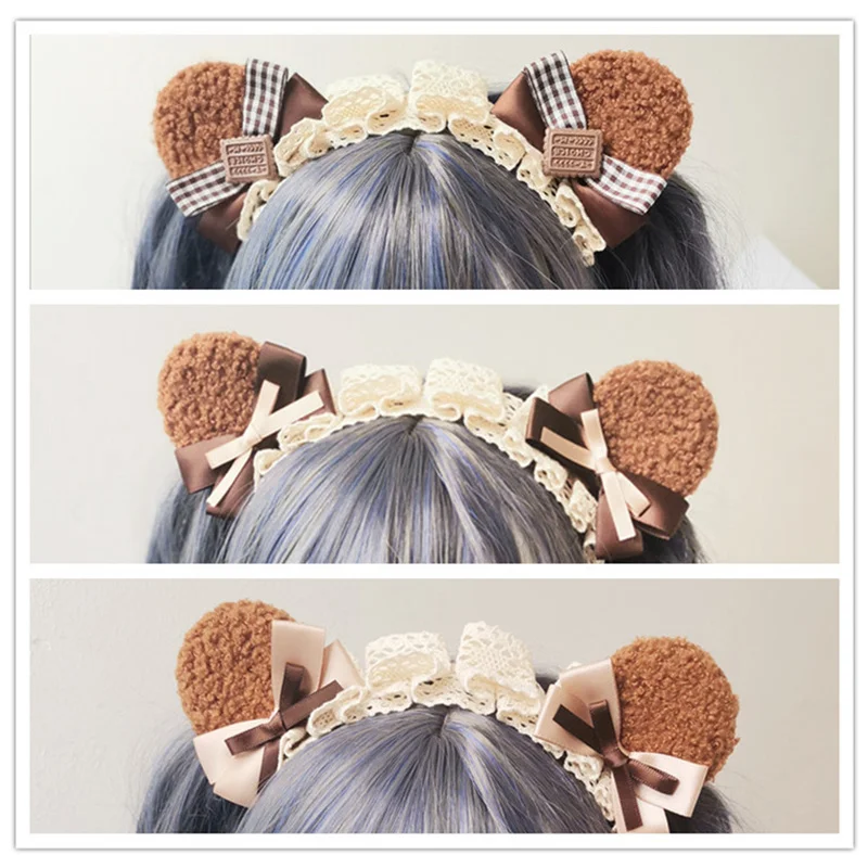 Ezchii Japanese Bear Ears Headband Lolita Sweet Cosplay Accessories Props Kawaii Exciting Cute Soft Girl Heart Hairpin 6C8652