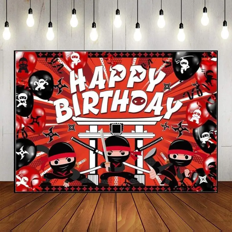 Decoration Japan Katana Samurai Photography Backdrop Custom Party Wall Background Warrior Ninja Theme Happy Birthday Banner