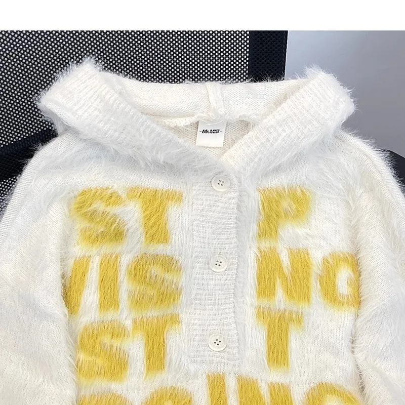 

Американский Sle мягкий норковый меховой свитер с капюшоном и буквами для мужчин и женщин осень-зима пара ленивый драпированный Camere вязаный irt