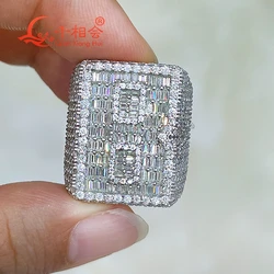 B Real full of Moissanite Ring Men and women Sterling 925 Silver Round Brilliant Diamond Engagement Male Wedding Jewelry