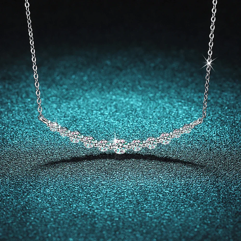 KUTPF Smile Pendant Necklace with 1.1CT  D Color Moissanite Diamond Necklace  S925 Sterling Silver Chain Fine Jewelry For Women