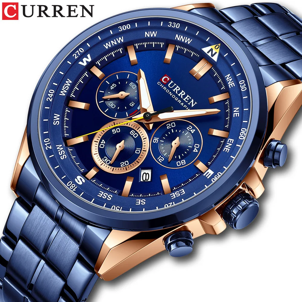 CURREN 8399 Brand Wrist Watch For Men Stainless Steel Waterproof Sports Date Night Light Fashion Business Men's Clock