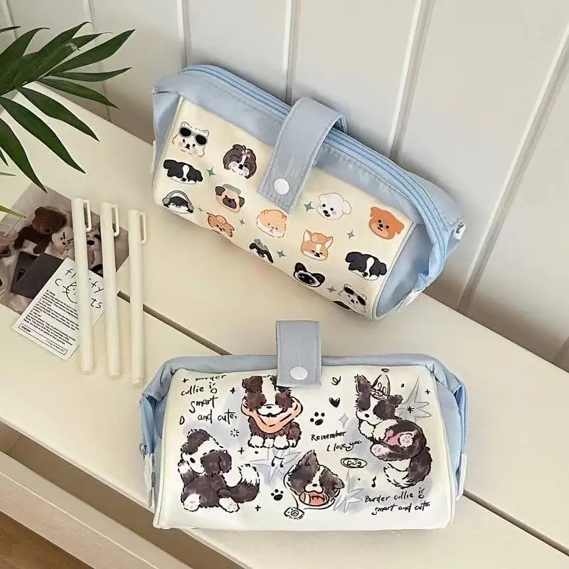 Kawaii Cartoon Pencil Cases Large Capacity Cute Puppy Pouch Bag School for Girls Student Supplies Stationery