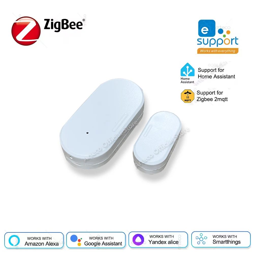 

Датчик двери Zigbee, беспроводной детектор сигнализации открытия и закрытия окна, работает с домашним помощником Zigbee2MQTT Alexa Google Alice Gateway