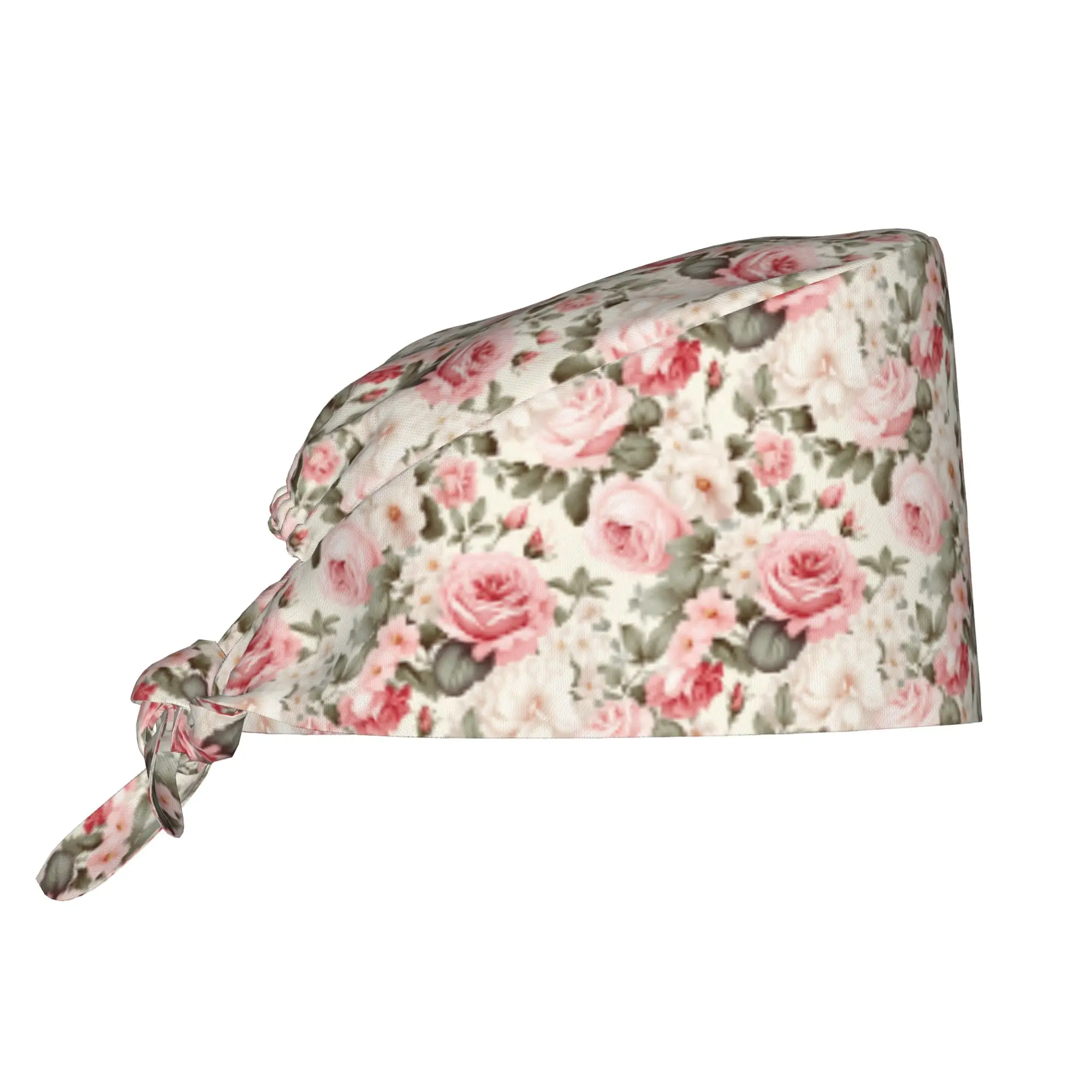 Victorian Rose Flowers  Working Cap Surgical Hats Women Men Elegant Stained Pink  Operating Room Cap Operator Hats Lab Works Hat