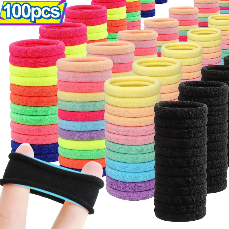 100 Uds. Bandas básicas para el cabello para niñas, 2cm, diadema elástica de colores sólidos simples, cuerdas para el cabello, lazos, accesorios para el cabello, soporte para cola de caballo