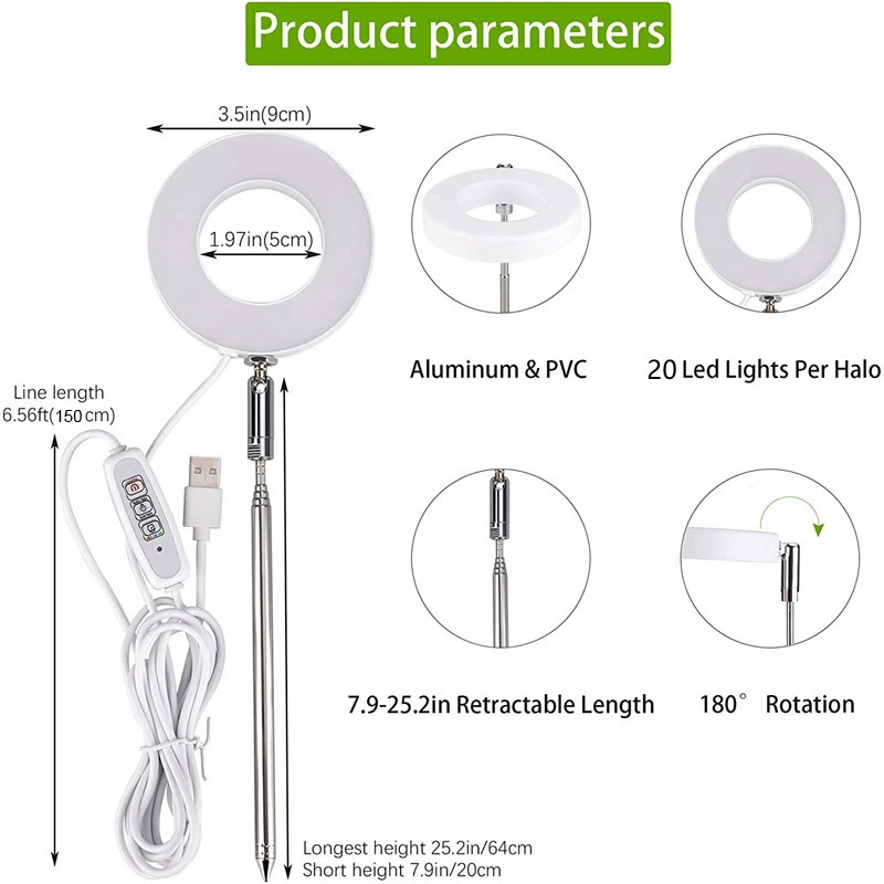 Led Grow Light Volledige Spectrum Plantengroei Licht Usb 5V Hoogte Verstelbare Dimbare Groeien Lamp Met Timer Voor Indoor planten Kruid