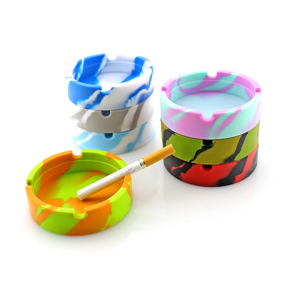 

Silicone Ashtray Round Camouflage Cigar Holder Heat Resistant Unbreakable Eco Friendly Lightweight Travel Container
