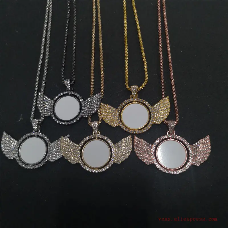 sublimation blank round wings necklaces pendants hot transfer printing blank consumables two sided pritnting 20pieces/lot