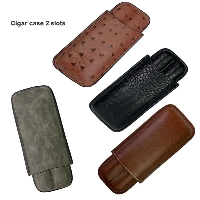 

Портативный чехол для сигар, хьюмидор, 2-трубный кожаный чехол для сигар большого диаметра, кожаный чехол для табака