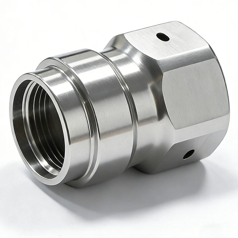 High Precision CNC Machining Stainless Steel Hydraulic Fitting Custom Turned Hexagonal Connector with Internal Thread