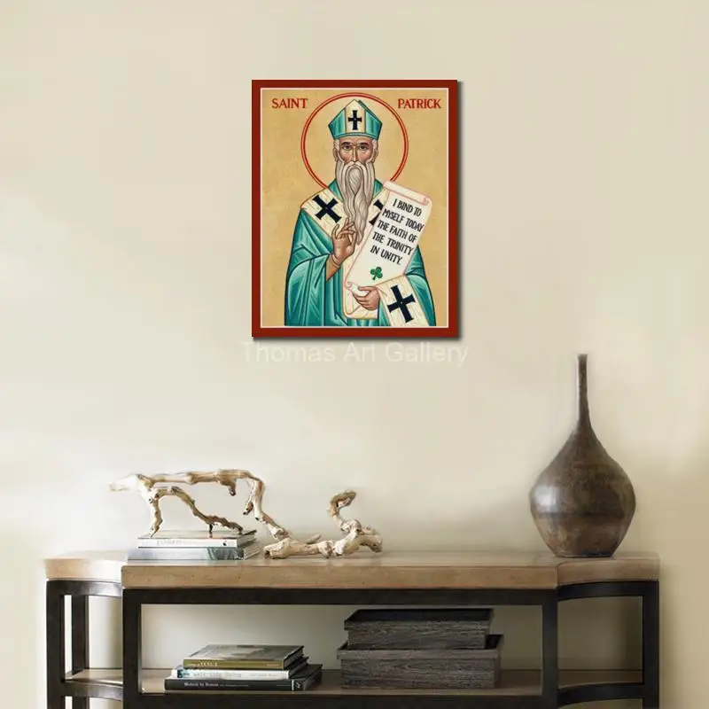 اليونانية الأرثوذكسية القديس باتريك أيقونة HD طباعة الفن الكاثوليكي البيزنطي مع شامروك للكنيسة غرفة الصلاة ديكور هدية المعمودية #2