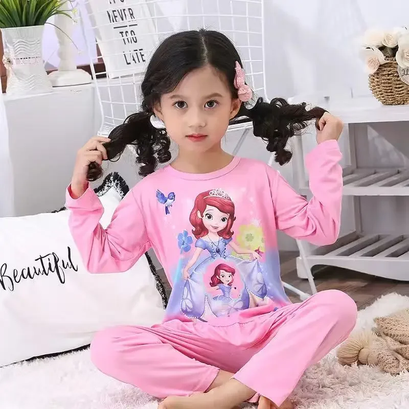 Boys Girls Pajamas Frozen Anna Elsa Mickey Minnie Clothing Set Kids Long Sleeve Cartoon Home Sleepwear Children Nightgown Suit