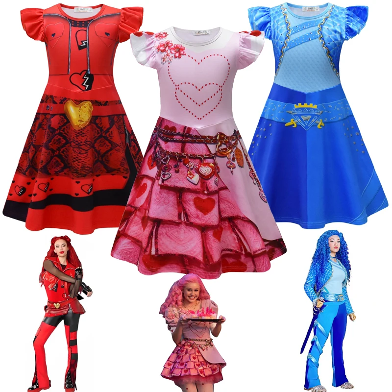 Nuovo film The Rise of Red Clothes for Kids D-discents 4 Red Cosplay Costume Girls maniche corte Princess Dress Party Vestidos