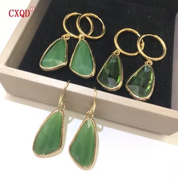 Stainless Steel Circle Hoop Copper Edging Colorful Glass Irregular Drop Shape Charms Pendants Earrings Jewelry Exquisite Gifts