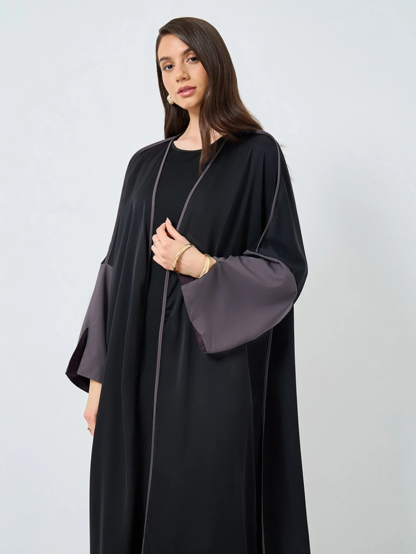 Middle Eastern Full Sleeve Loose Abaya Muslim Women Open Front Abayas Elegant Kaftans Arabian JilbabsIslamic Maxi Dresses
