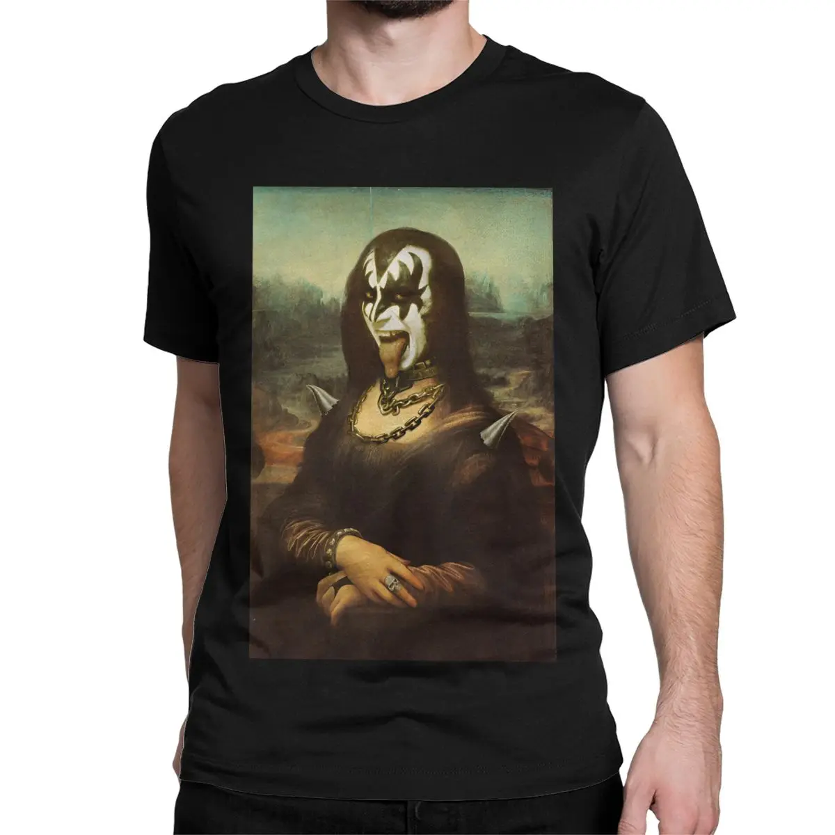 Men Women's Mona Lisa Halloween Rocker Music Lover T Shirt Kiss Band Pure Cotton Tops Short Sleeve Crewneck Tees 4XL 5XL T-Shirt