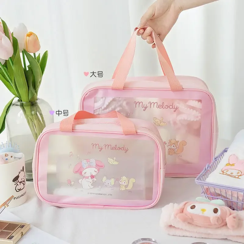 Sanrio Kuromi-Bolsa de maquillaje Kawaii My Melody, bolsa de viaje portátil, Ins Cinnamoroll, gran capacidad, regalo para niños