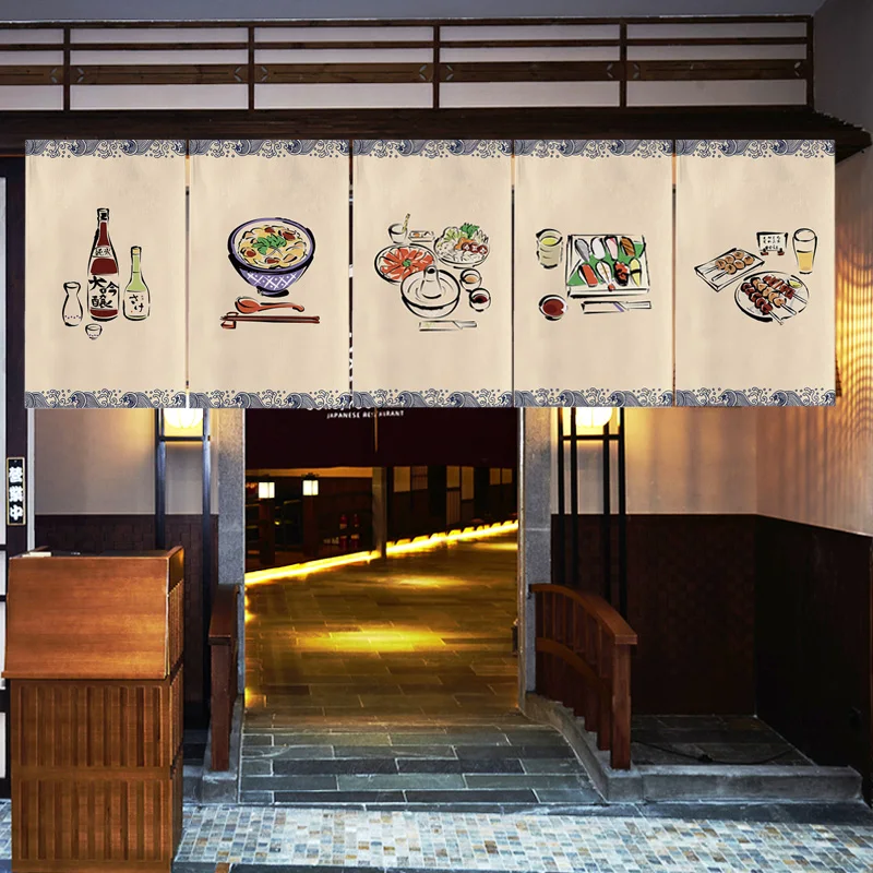 Japanese Style Door Head Half-curtain Noren Cuisine Izakaya Sashimi Seafood Restaurant Decor Short Curtains Kitchen Partition