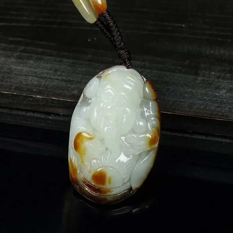 Natural Chinese Hetian Jade Seed Material Hand-carved Fortune Pendant Fashion Jewelry Men\'s and Women\'s Necklace Popular Gifts