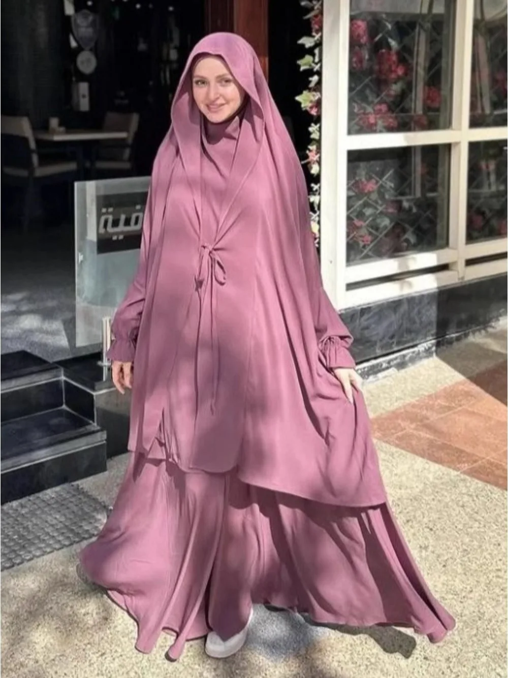 

Ид Мусульманская длинная химарская верхняя юбка, комплект из 2 предметов, женская Абая, полное покрытие, Рамадан, кафтан, Джеллаба, мусульманские ансамбли, молитвенная одежда