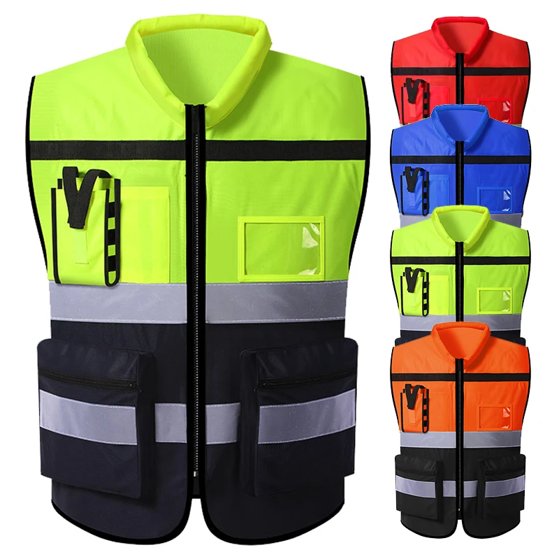 

Защитный жилет для мужчин с несколькими карманами Hi Vis Building Construction Work Vest Спецодежда Двухцветный светоотражающий жилет