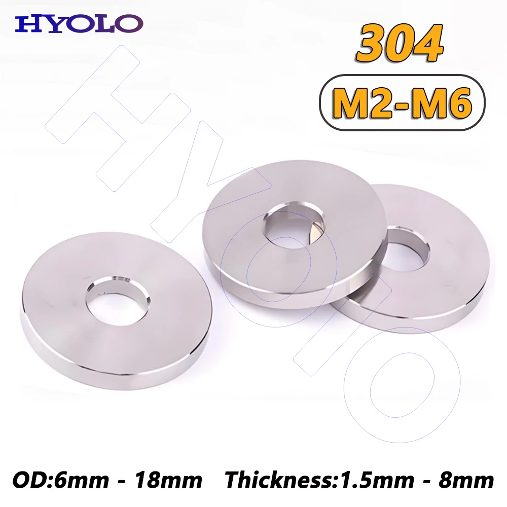 M2-M6 304 Stainless Steel CNC Precision Turned Flat Washers Hollow Round Gasket OD 6mm-18mm Thickness 1.5mm-8mm