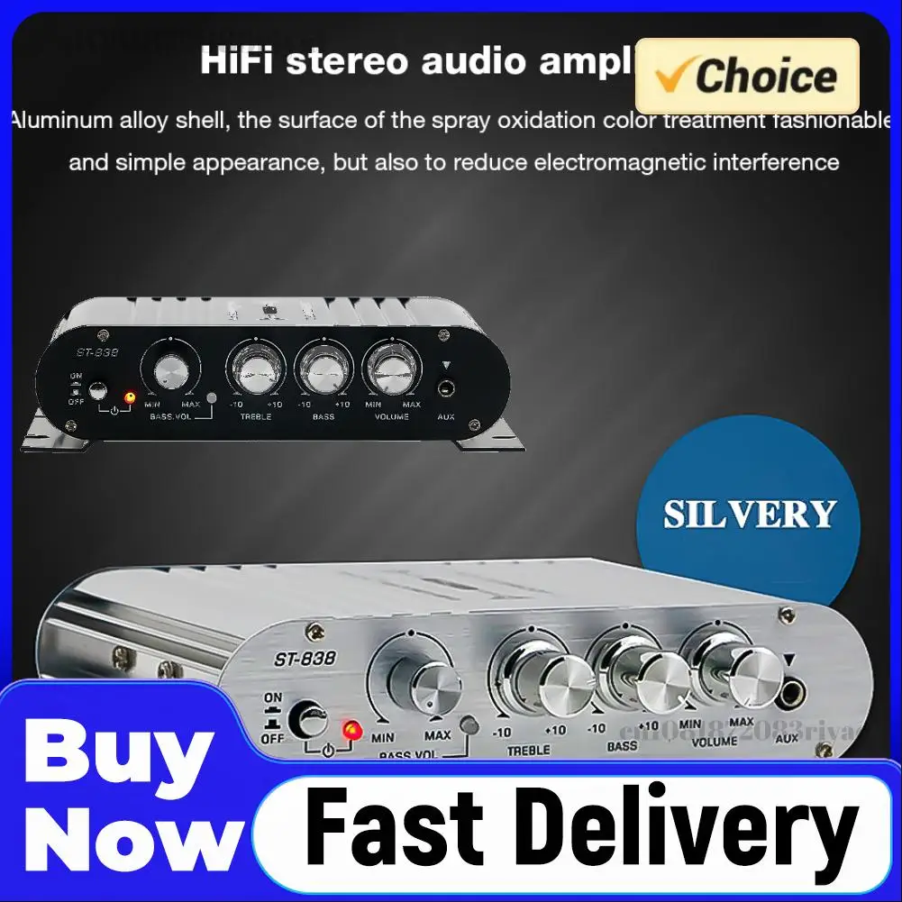 

Усилитель мощности ST838 HiFi 2.1-канальный с регулировкой басов и высоких частот, 80 Вт*2, стереоусилитель басового звука, усилитель для сабвуфера, черный, для автомобиля и дома