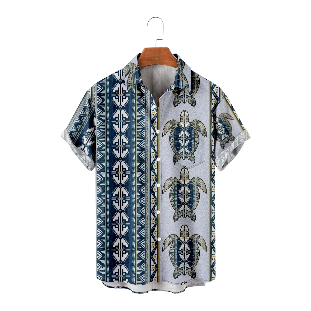 

Men's Casual Shirts Cool Sea Turtle Totem Vintage Short Sleeve Black Shirts Cool Summer Tops Breathable