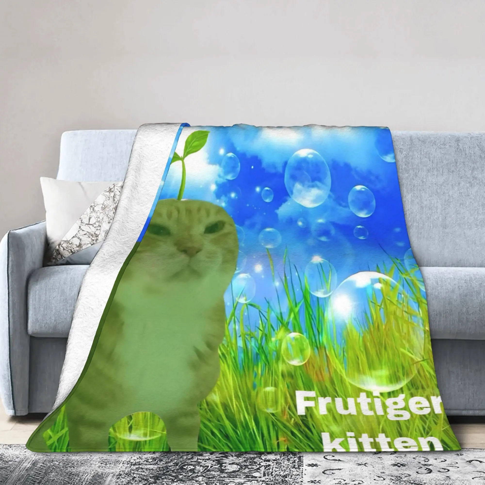 Cat Frutiger Aero Eco Funny Blankets Flannel Summer Air Conditioning  Multi-function Soft Throw Blanket for Bed Office Quilt