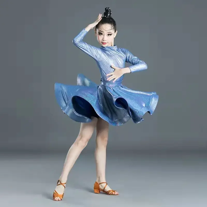 Girls Professional Latin dancing dress Kids Ballroom Salsa Dance wear clothing Children's Competitions Latin Stage wear clothes