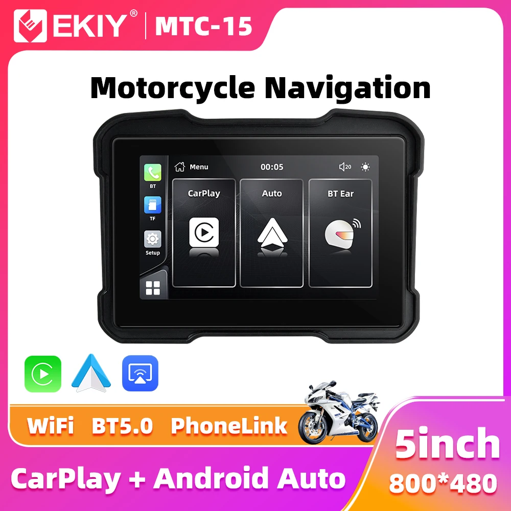 

EKIY Wireless CarPlay Moto Android Auto 5-дюймовый портативный цифровой мотоцикл приборная панель GPS-навигация экран монитора BT5.0