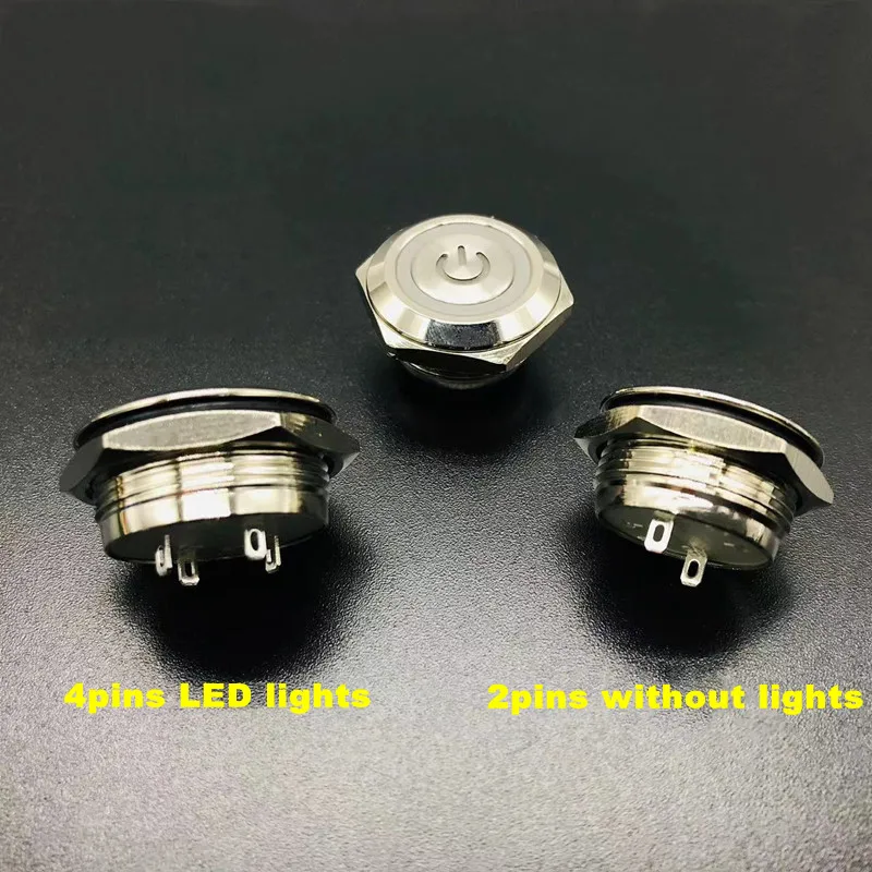 12/16/19/22/25/30mm ultra-short micro-stroke thin LED switch 3V6V12V24V instant self-reset waterproof metal button switch 1NO