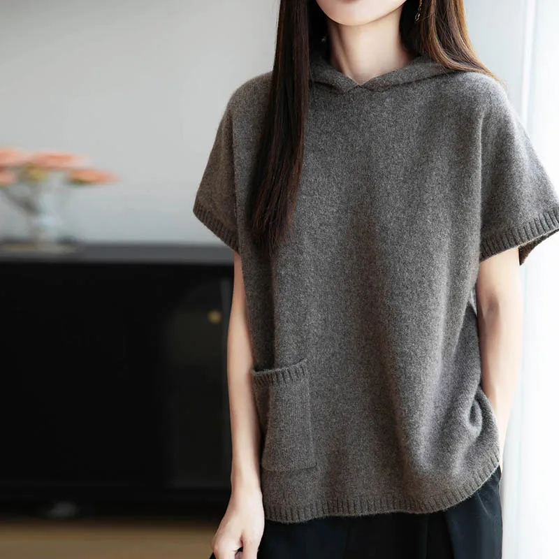 

New 100% Merino Wool Pullover for Women O-Collar Knitted Hooded Sweater Autumn Winter Knitwear Casual Comfortable Warm Top