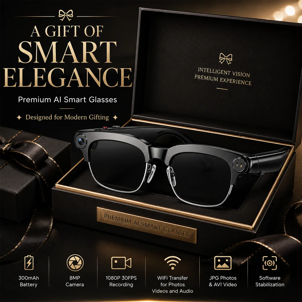 

2026 New AI Smart Glasses 8MP Photo WiFi Transfer Bluetooth Calling Video Recording ENC Noise Reduction 300mAh 2H Charge
