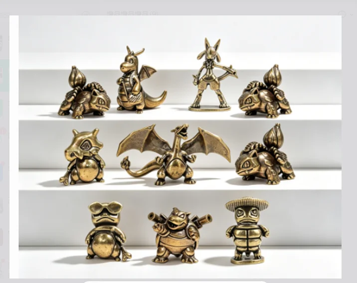 Vintage Brass Pokemon Mini Figures Bulbasaur Dragonite Blastoise Charizard Desktop Ornament Pocket Monster Collectible Gift