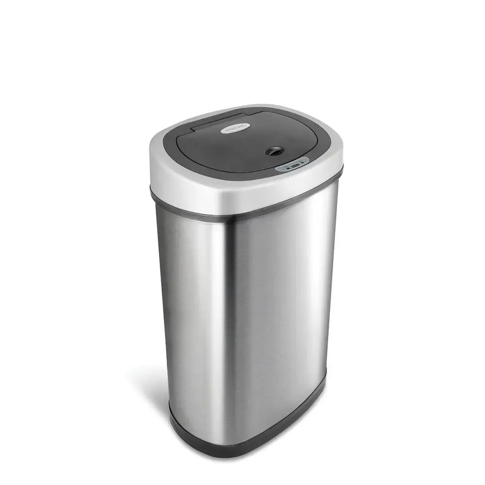 Motion Sensor Stainless Steel Trash Can Hands-Free Opening & Soft Close Lid 13.2 Gallon Oval Shape Trash Bin with Manual Mode