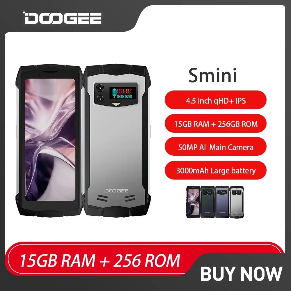 DOOGEE-teléfono inteligente Smini resistente, Smartphone con Android 13, 8GB + 256GB, innovadora pantalla trasera de 50MP, 3000mAh, 18W, carga rápida, 4,5 pulgadas