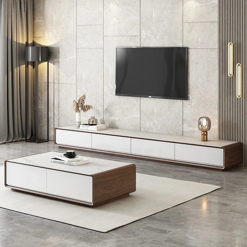 rock slab TV cabinet coffee table combination Nordic minimalist floor cabinet size apartment walnut modern simplicity