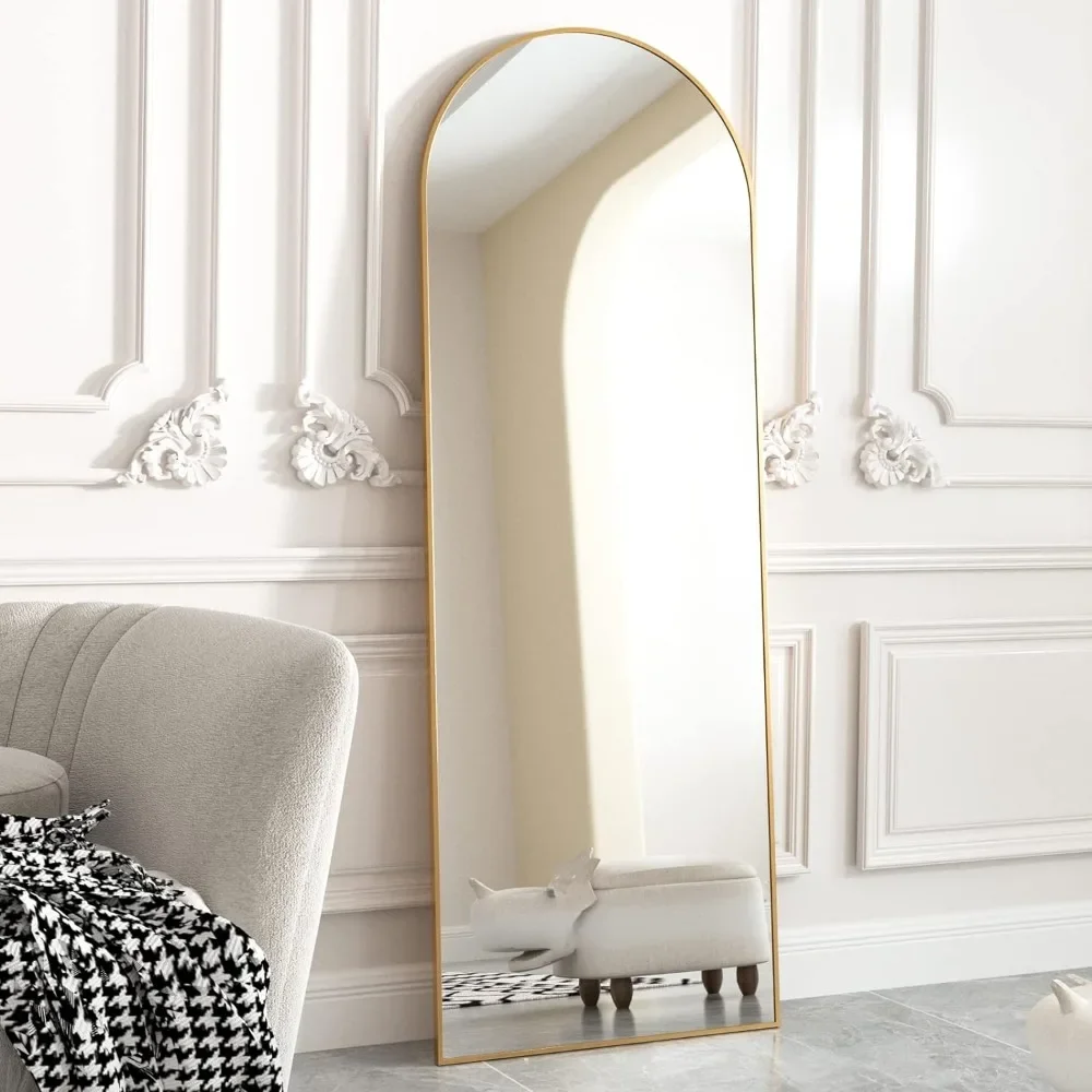 HARRITPURE 64"x21" Arched Full Length Mirror Free Standing Leaning Mirror Hanging Mounted Mirror Aluminum Frame Modern Simple