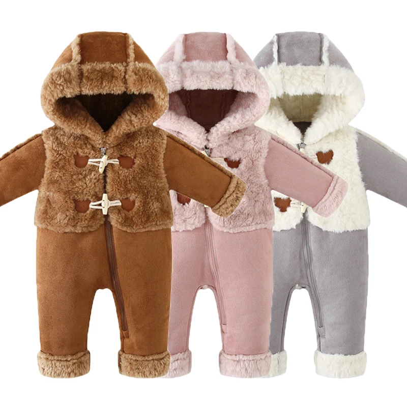Mono para Bebé Recién Nacido, Otoño Invierno, con Capucha, Grueso, Traje de Nieve para Niños, Abrigo Cálido para Niñas, Ropa para Niños de 0 a 24 Meses