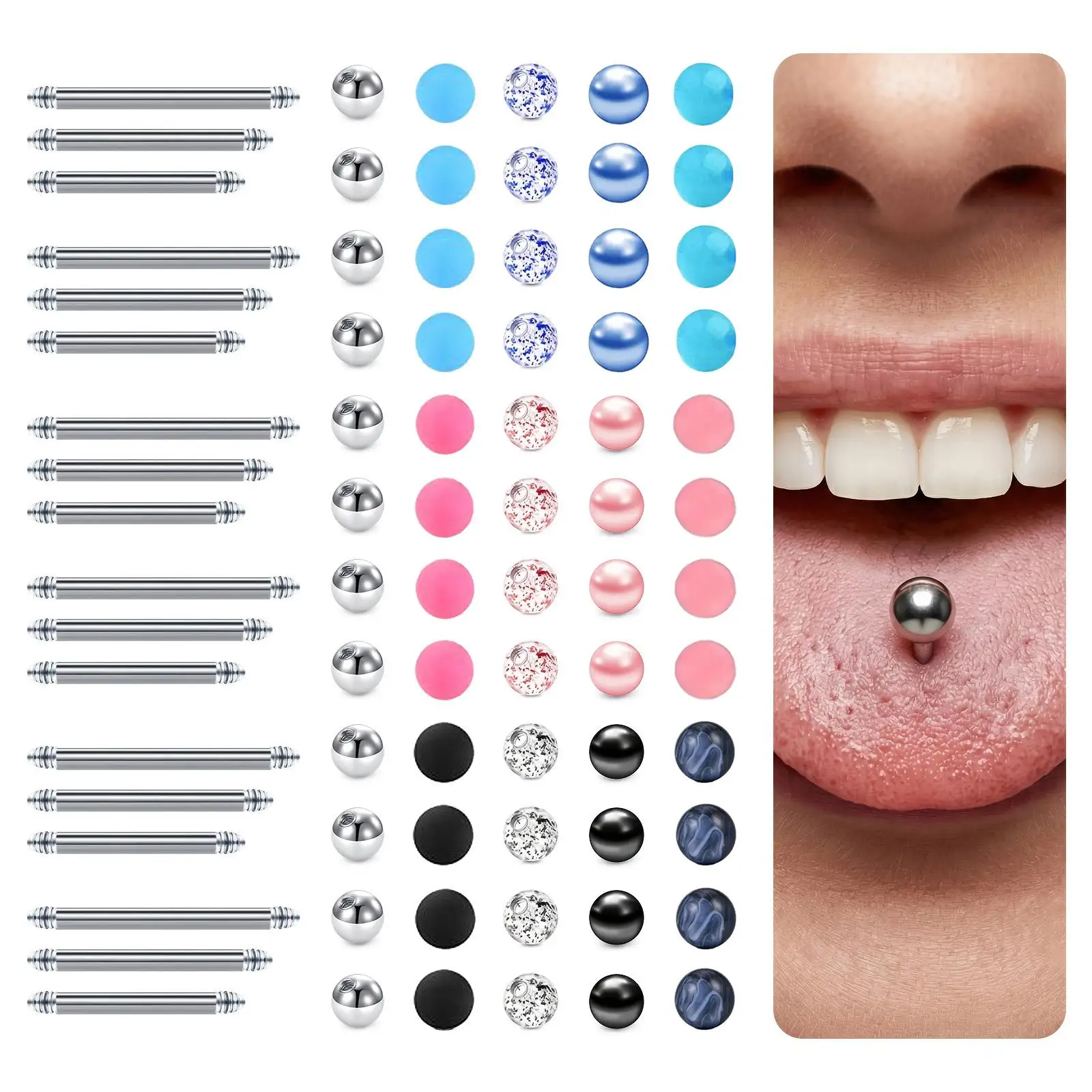 26pcs/Set Stainless Steel Industrial Barbell Bar & Replacement Ball for Nipple Tongue Ring Cartilage Tragus Ear Piercing Jewelry