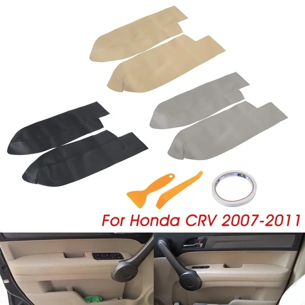 Pair Car Real Leather Front Door Panels Armrest Cover For Honda For CRV 2007 2008 2009 2010 2011 2012 Car Armrest Cove Dropship