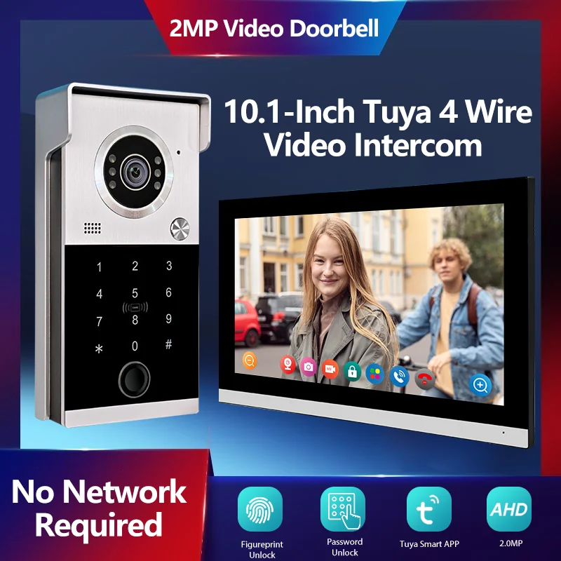TuYa 1080P ビデオインターホンアクセス制御システム ドアベル ビデオ通話 リモートコントロール ドア開閉 ヴィラアクセス制御システム