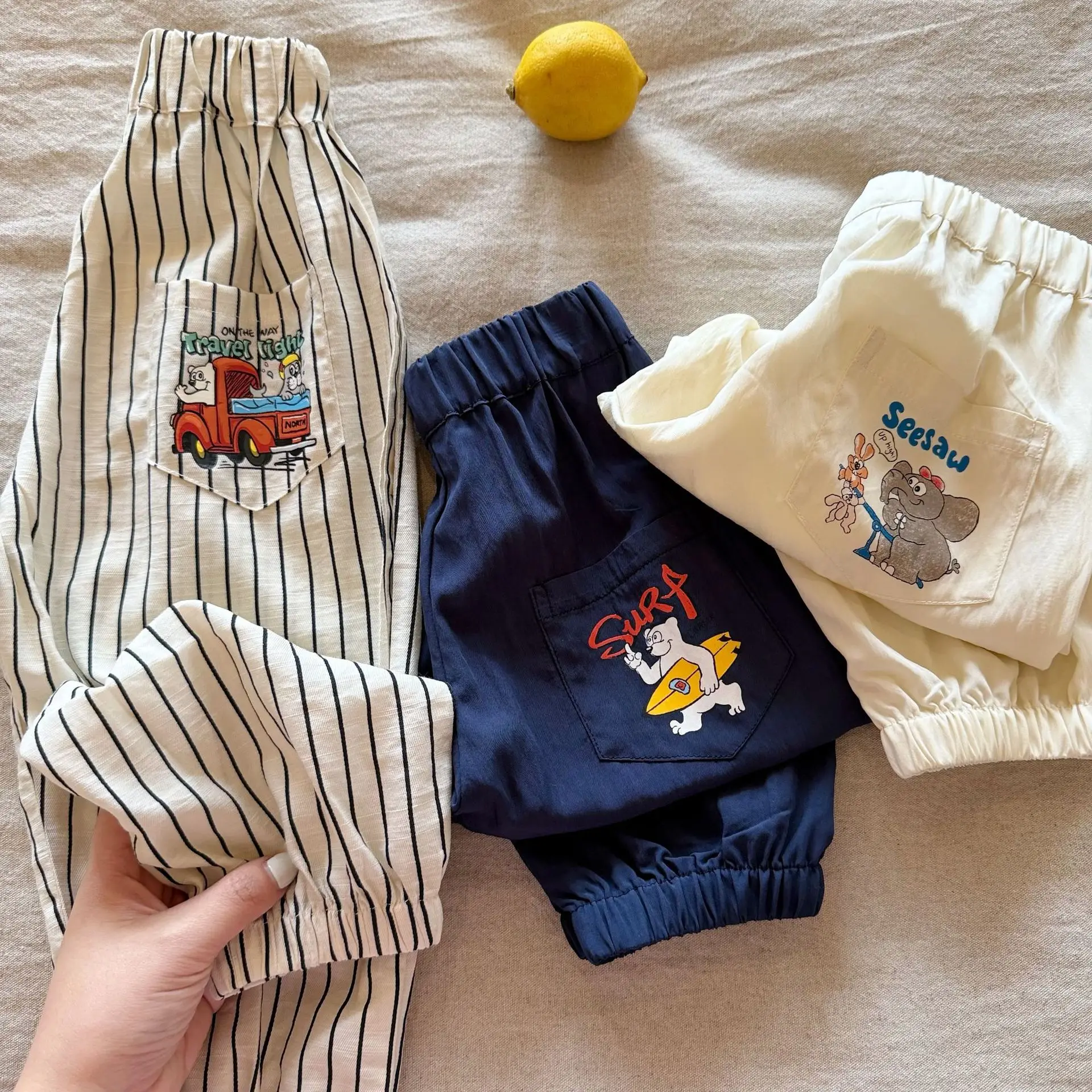 

2026 Summer New Children Mosquito Proof Pants Cotton Boys Loose Trousers Toddler Girls Cartoon Print Casual Pants Kids Clothes