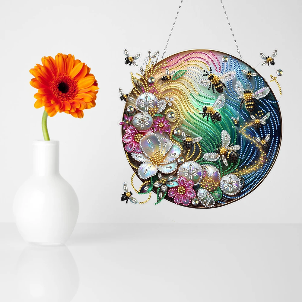 

2D/Flat DIY Diamond Painting Set Hanging Diamond Art Kits Rhinestone Diamond Art Window Pendants DIY Home Decor Hanging Charm