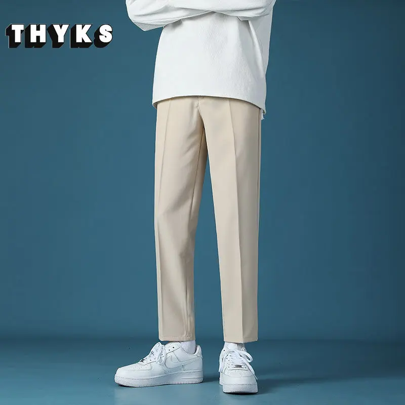 

Men's Solid Color Casual Pencil Trousers Harajuku Loose Wear-resistant Straight Tube Business Casual Cropped Pants Male Spring