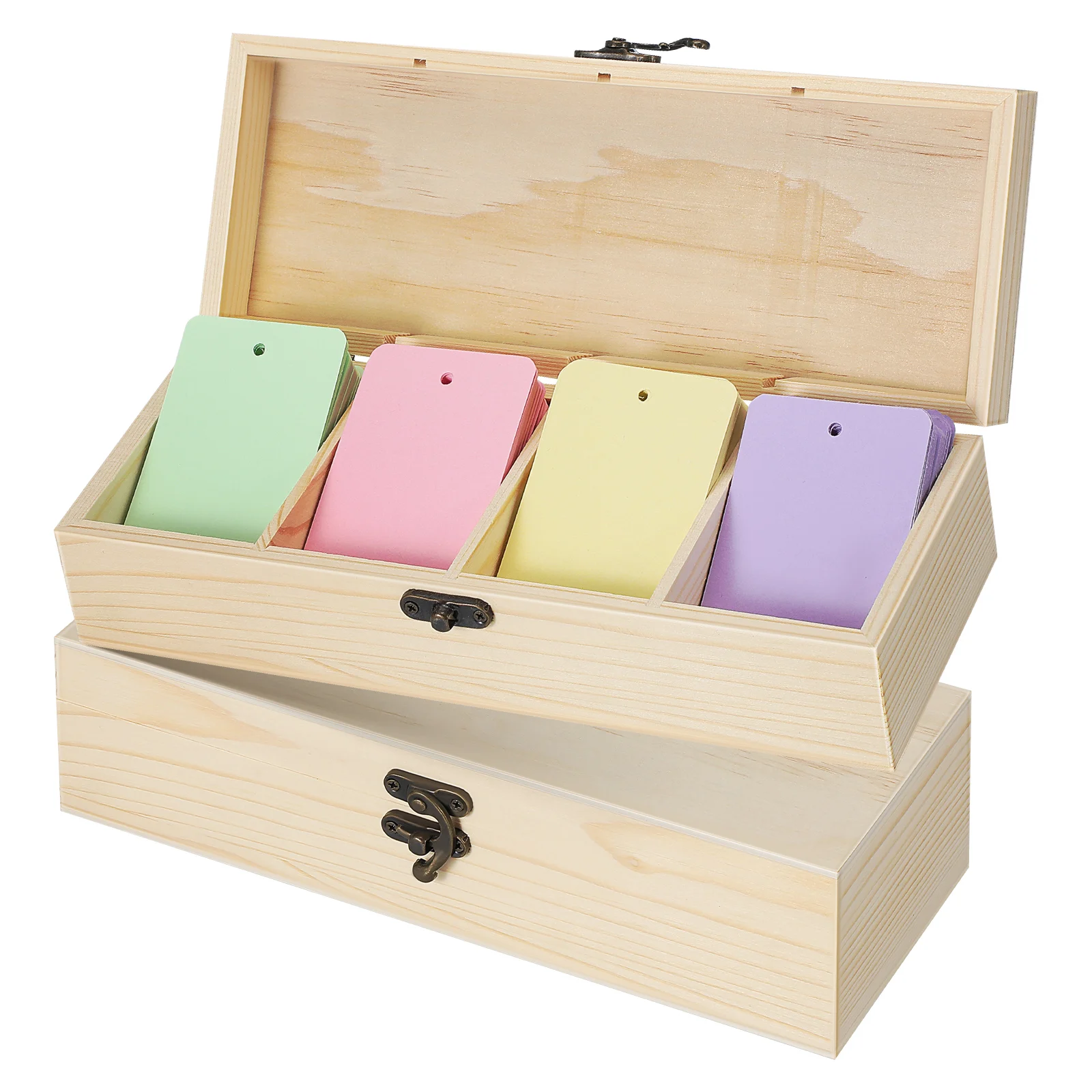 

2 pcs Solid Wood Packaging Box Pine Storage Chest with Dividers for Jewelry Craft Organizer Case Container Bins Wood for Home